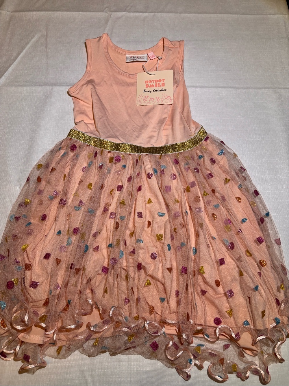 Dot Dot Smile Peach Party Dress with Gold Waistband
